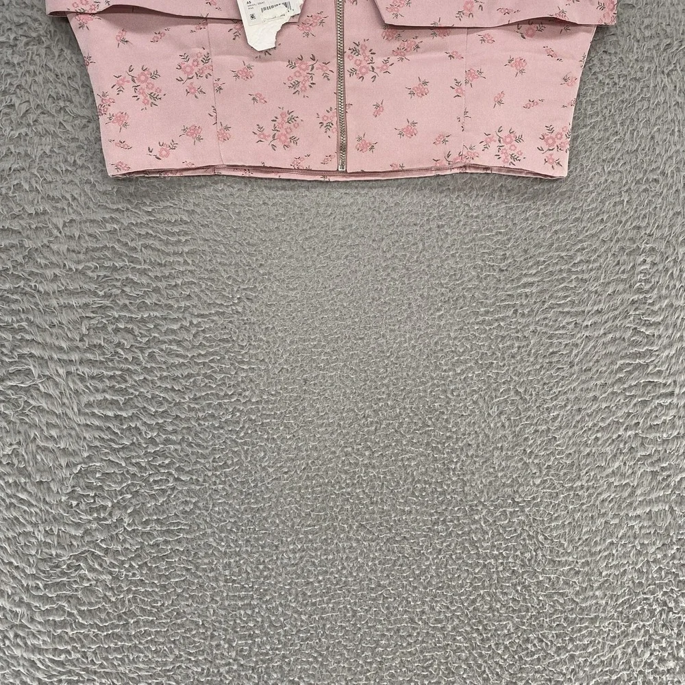 Altar'd State Floral Crop Top Womens Large Pink‎ Off Shoulder Hannali Coquette